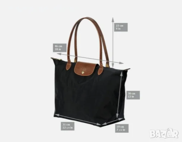 НОВА Longchamp – класическа, черна, L, дълги дръжки, снимка 15 - Чанти - 56605262