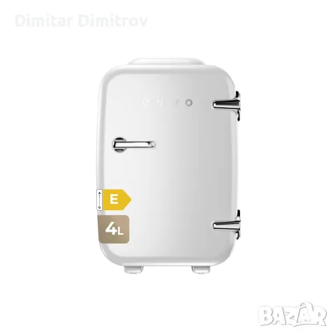 EVVO F4 мини ретро хладилник 4 л, бял, охлаждане и затопляне, 12V/220V, за козметика