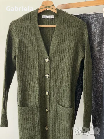 Дълга зелена жилетка Zara , снимка 2 - Жилетки - 56633795
