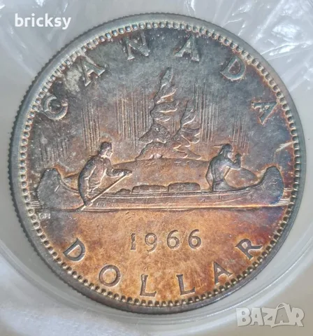 Сребърен канадски долар 1966 г. Кралица Елизабет II. Патина