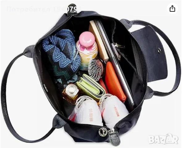 НОВА Longchamp – класическа, черна, L, дълги дръжки, снимка 14 - Чанти - 56605262