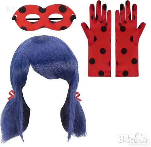 Комплект 3 части на Калинката - Перука, маска и ръкавици Ladybug