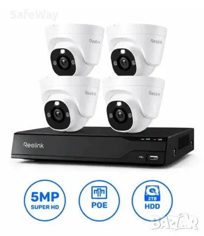 Reolink 5MP PoE комплект с 4 камери + 2TB NVR