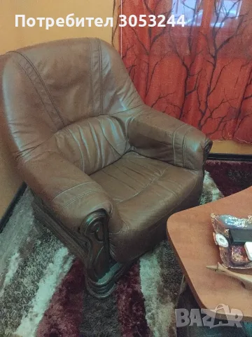 Диван + фотьойл естествена кожа, снимка 3 - Дивани и мека мебел - 56750083