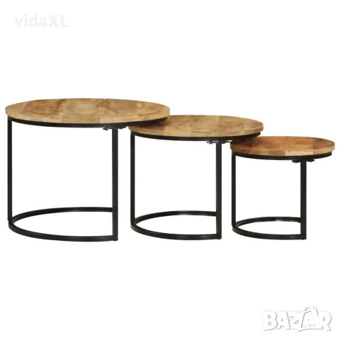 vidaXL Стифиращи маси, 3 бр, манго масив, снимка 6 - Маси - 56147292