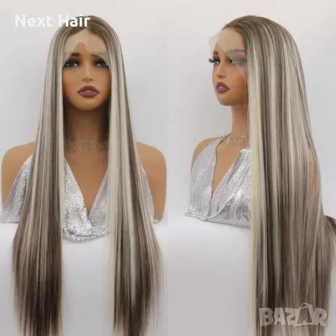 Дълга права перука 80 см в русо-кафяви нюанси – Lace Front 13x4