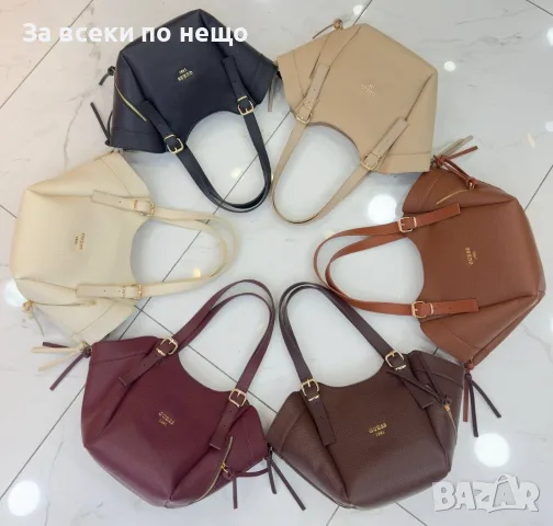 Guess 1981 Голяма Велурена Дамска Чанта С Несесер - Различни Цветове Код E345