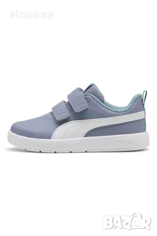 Нови Puma Courtflex V3 V Inf в сив/син цвят с двойно велкро закопчаване.