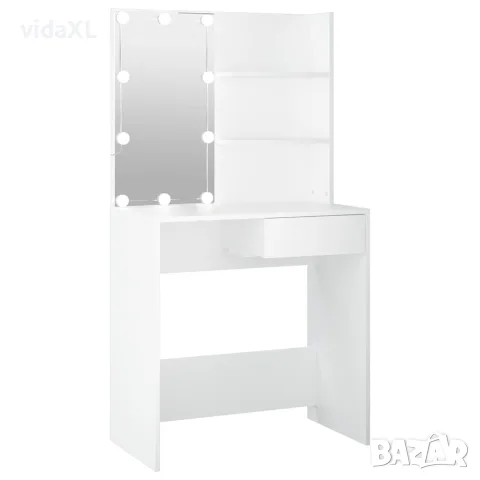 vidaXL Тоалетка с LED, бяла, 74,5x40x141 см