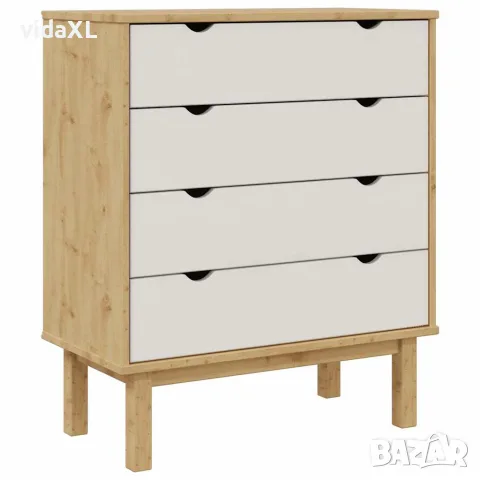 vidaXL Шкаф с чекмеджета OTTA кафяво и бяло 76,5x39,5x90 см бор масив