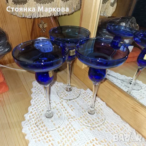 Комплект от 3 стъклени свещника, снимка 4 - Свещи и свещници (декоративни) - 56601105