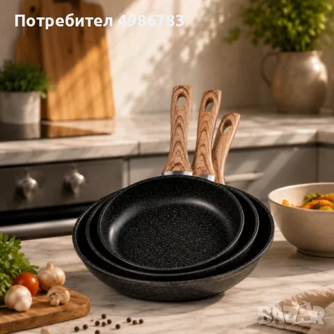 Комплект 3 тигана 20/24/28 см с незалепващо каменно покритие и индукционно дъно 