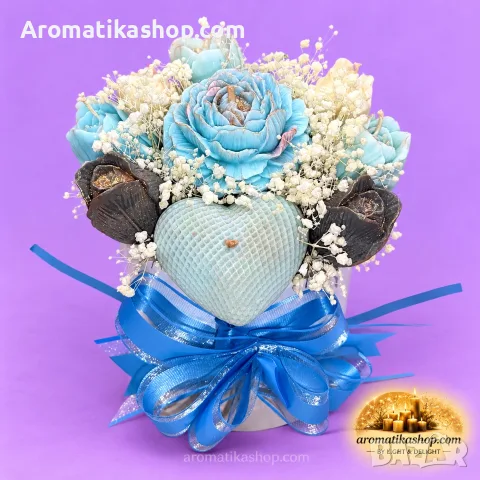 „Azure Heart“ – Ароматен соев букет, снимка 4 - Декорация за дома - 56681742