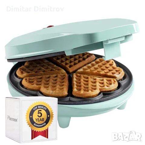 Bestron Sweet Dreams гофретник за вафли във форма на сърце, 700W, незалепващ, зелен