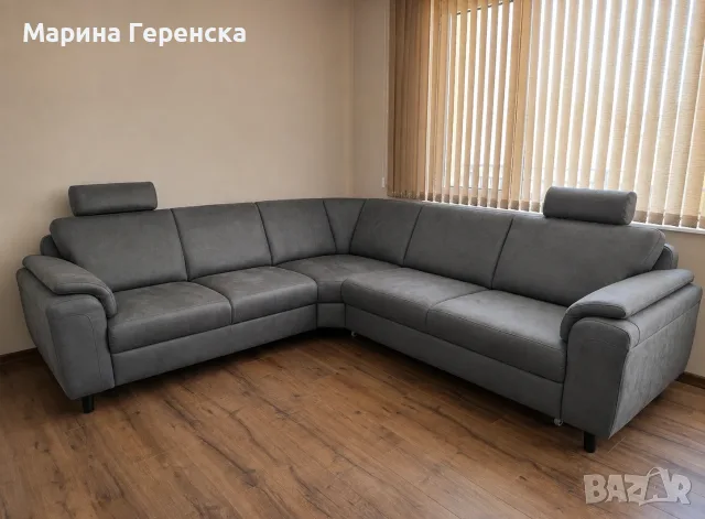 Ъглов диван с функция сън, два регулируеми подглавника, две подвижни облегалки и фотьойл 