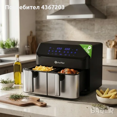 Фритюрник с горещ въздух XXL 9L, 2 камери, 8 програми