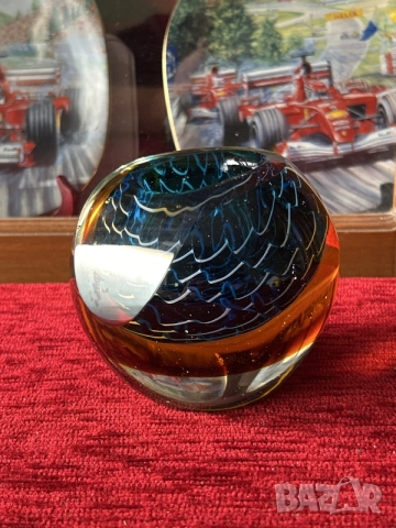 Ръчно изработено стъклено преспапие / Поставка за химикал и молив, Vintage Art Glass