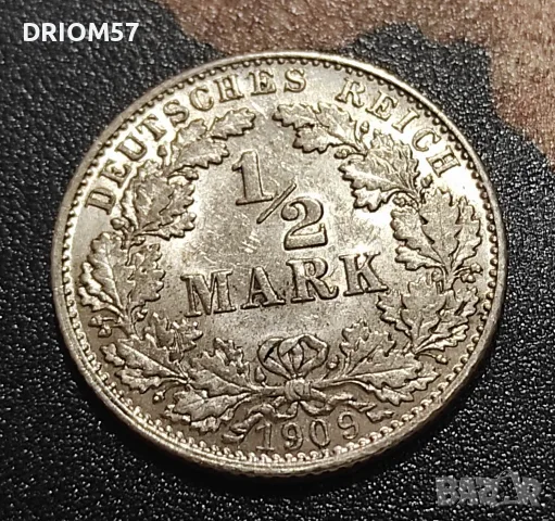 Монета Германия 1/2 марка "D " [1909]
