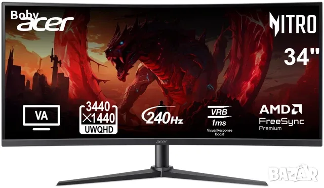 Топ Ultrawide Монитор Acer Nitro XZ340CUR – 34" Curved, UWQHD, 240Hz