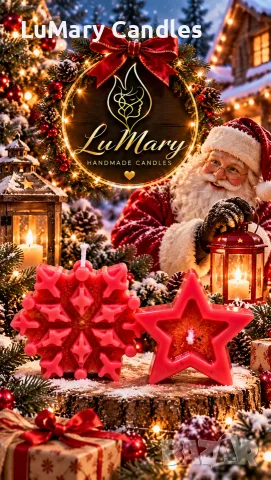 🎄 Комплект коледни свещи – снежинка и звезда | Ръчна изработка