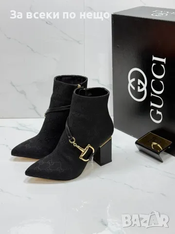 Gucci Луксузни Дамски Боти На Стабилен Ток С GG Монограм И Метална Катарама - 2 Цвята Код SK2540