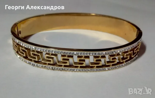 КРАСИВА ПОЗЛАТЕНА ВИНТИДЖ АРТ ГРИВНА с БЛЕСТЯЩИ ЦИРКОНИ АНТИКВАРЕН ВНОС от ГЕРМАНИЯ