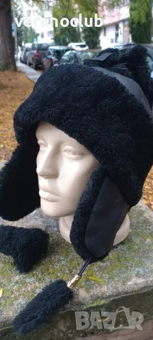 Дамска шапка ушанка естествена кожа Черна