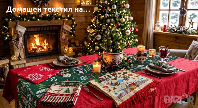 🎄 ПРАЗНИЧЕН КОМПЛЕКТ 4в1 | Едноцветна покривка, Коледен тишлайфер, Коледна ръкохватка и Кърпа