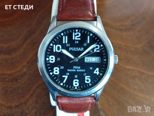 PULSAR by SEIKO JAPAN Мъжки японски часовник с ден и дата day date и кожена каишка