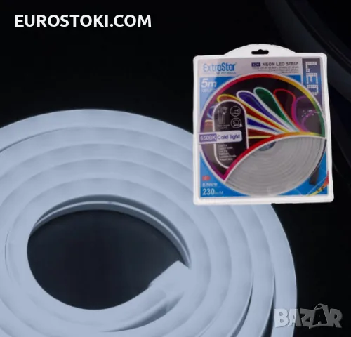 EXTRASTAR LED неонова лента, 5 метра 12V 120 светодиода 8.5W/M, IP65 водоустойчива, 6500K бяло