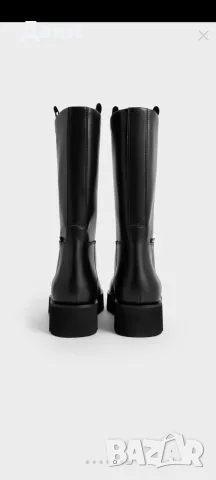 Charles & Keith Ботуши до прасец с двойни езичета - Черни, снимка 3 - Дамски ботуши - 56639802