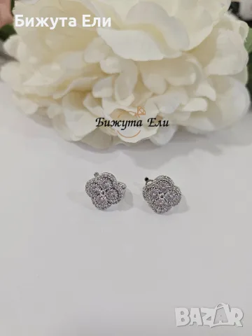 Обеци сребристи детелини , снимка 2 - Обеци - 56742409