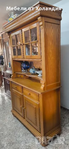 Дъбов кухненски бюфет с витрина, снимка 10 - Секции и витрини - 56737379
