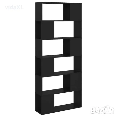 vidaXL Библиотека, черна, 80x24x186 см, инженерно дърво