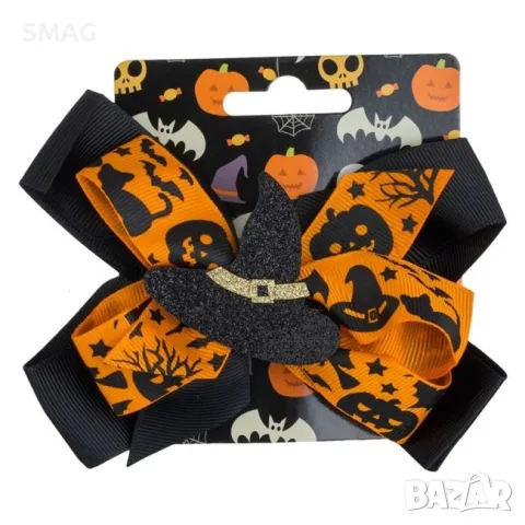 Halloween фиба за коса с черна панделка и оранжева шапка на_1239895