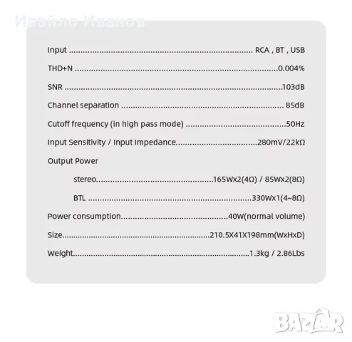 Усилвател SMSL A300, снимка 2 - Аудиосистеми - 56729785