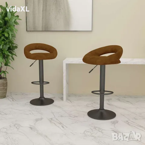 vidaXL Бар табуретки, 2 бр, кафяви, кадифе, снимка 2 - Столове - 56146992