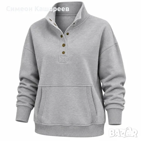 Дамски суитшърт с яка и копчета