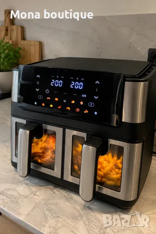 Фритюрник с горещ въздух 8L (2×4L), 2000W, 12 програми, снимка 2 - Фритюрници - 56729200