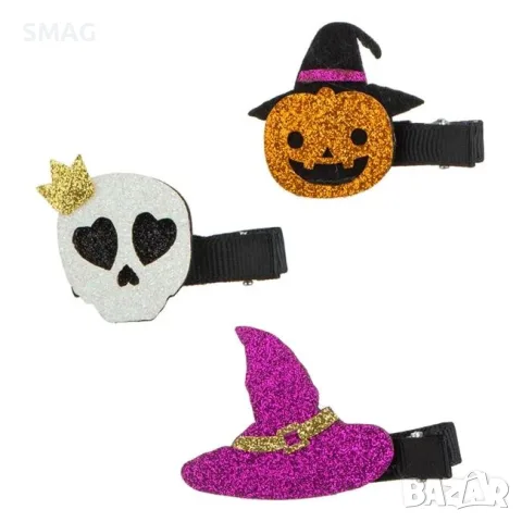 Halloween фиби за коса за момичета шапка тиква череп метал_1239888