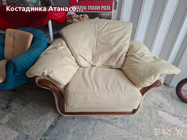 Комплект кожен диван и фотьоил, снимка 2 - Дивани и мека мебел - 56570976