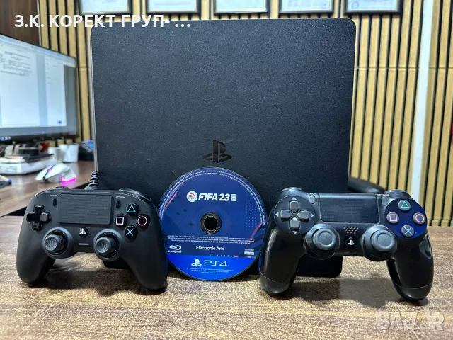Продавам PlayStation 4 Slim + 2 джойстика + FIFA 23