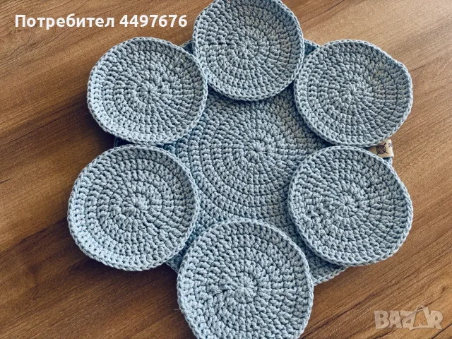 Комплект подложки за студено сервиране, изплетен на една кука от памучно макраме 