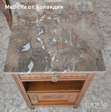 Дъбово антикварно шкафче с каменен плот, снимка 3 - Шкафове - 56564369