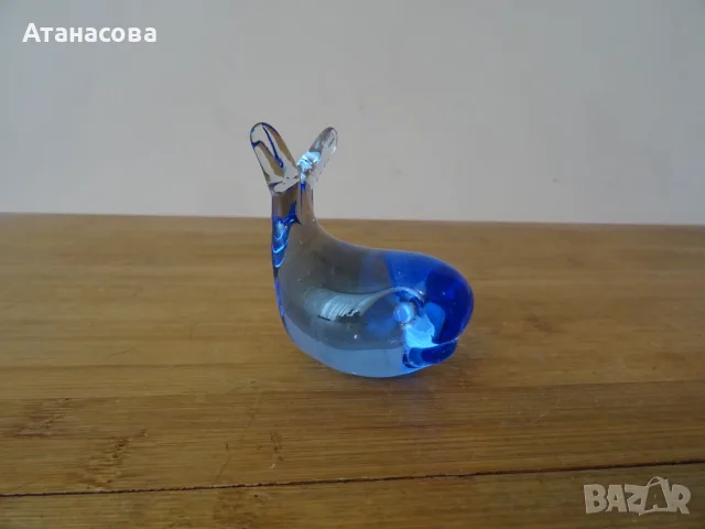 Стъклена фигура Син кит Мурано , снимка 2 - Декорация за дома - 56632040