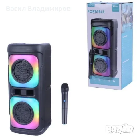 Караоке тонколона GTS-2359 с безжичен микрофон, 2 × 4", 12 W, RGB, Bluetooth
