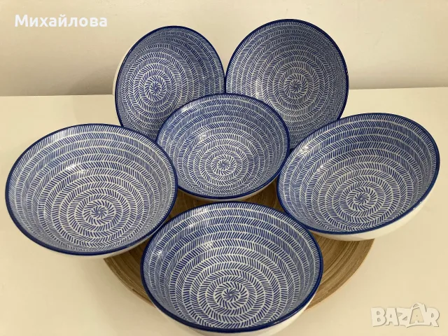 Порцеланови купички, в синьо и бяло, нови, 6 броя