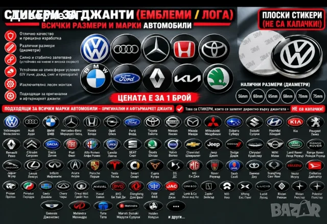 Стикери и капачки за джанти – всички марки автомобили и размери