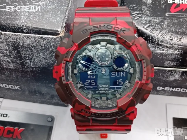 Casio G-Shock GA-100CM Camouflage Special Edition Специален японски мъжки часовник червен камуфлаж 