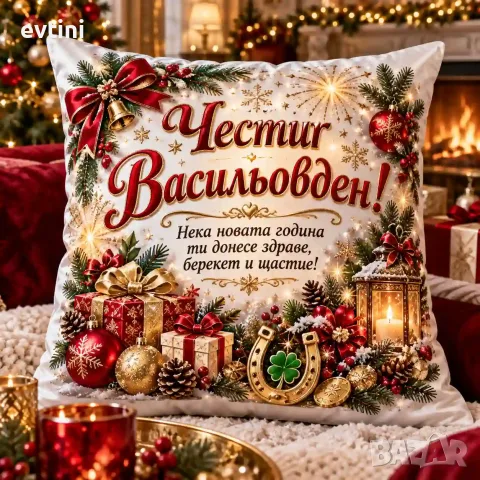Декоративна възглавничка "Честит Васильовден"